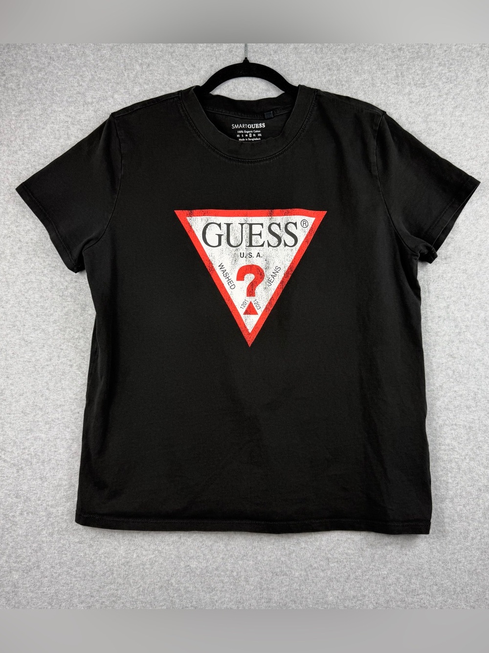 GUESS  Graphic Logo T-Shirt Black 100% Organic Cotton  Women’s Size Large